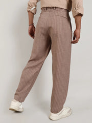 Mens Tan Brown Pinstriped Trousers