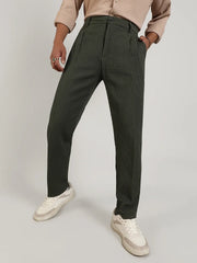 Mens Forest Green Textured Graph Check Trousers
