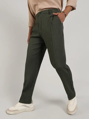 Mens Forest Green Textured Graph Check Trousers