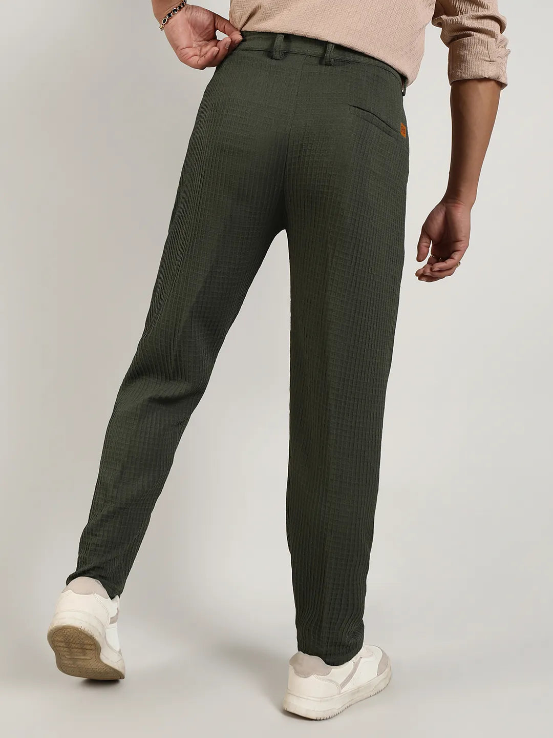 Mens Forest Green Textured Graph Check Trousers