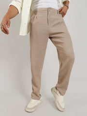 Mens Beige Textured Graph Check Trousers