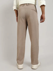 Mens Beige Textured Graph Check Trousers
