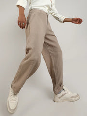 Mens Beige Textured Graph Check Trousers