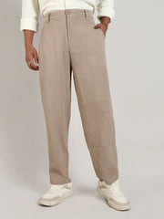 Mens Beige Textured Graph Check Trousers