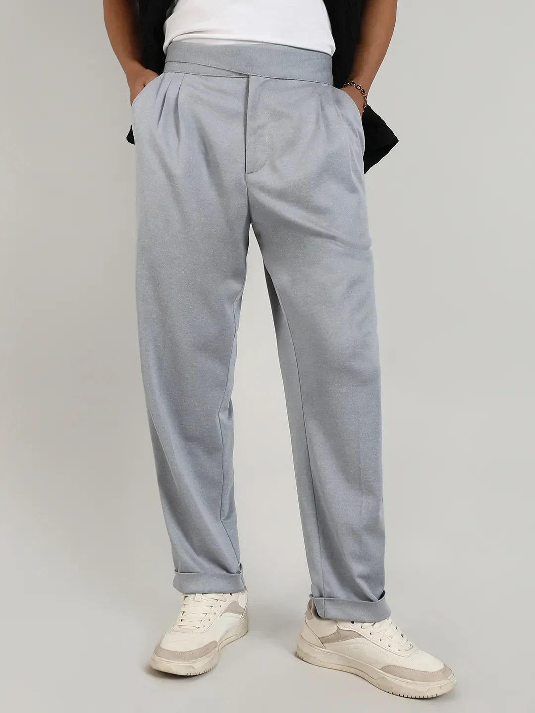 Mens Moon Grey Tailored Heathered Trousers
