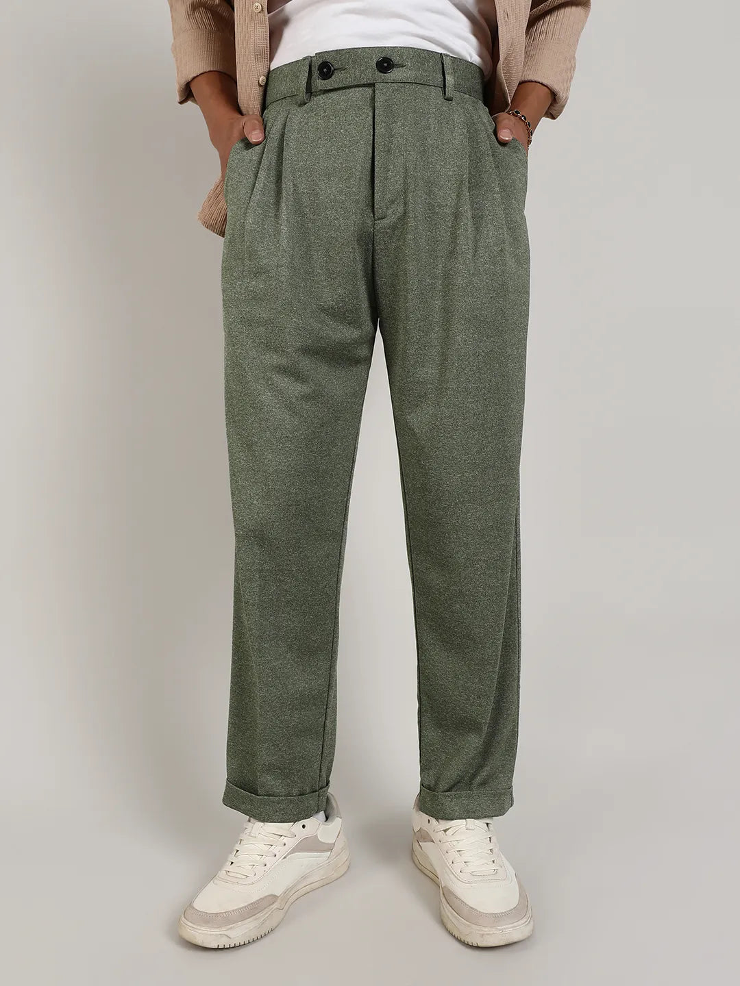 Mens Olive Green Tailored Heathered Trousers