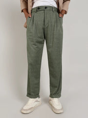 Mens Olive Green Tailored Heathered Trousers