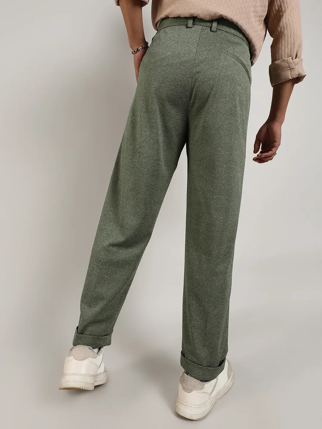 Mens Olive Green Tailored Heathered Trousers