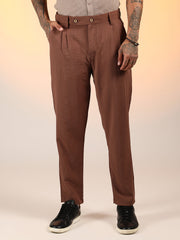 Mens Chesnut Brown Slim Fit Pleated Trousers