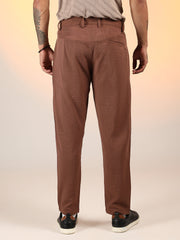 Mens Chesnut Brown Slim Fit Pleated Trousers