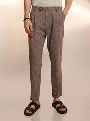 Mens Mocha Brown Striped Tailored Trousers