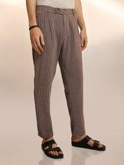 Mens Mocha Brown Striped Tailored Trousers