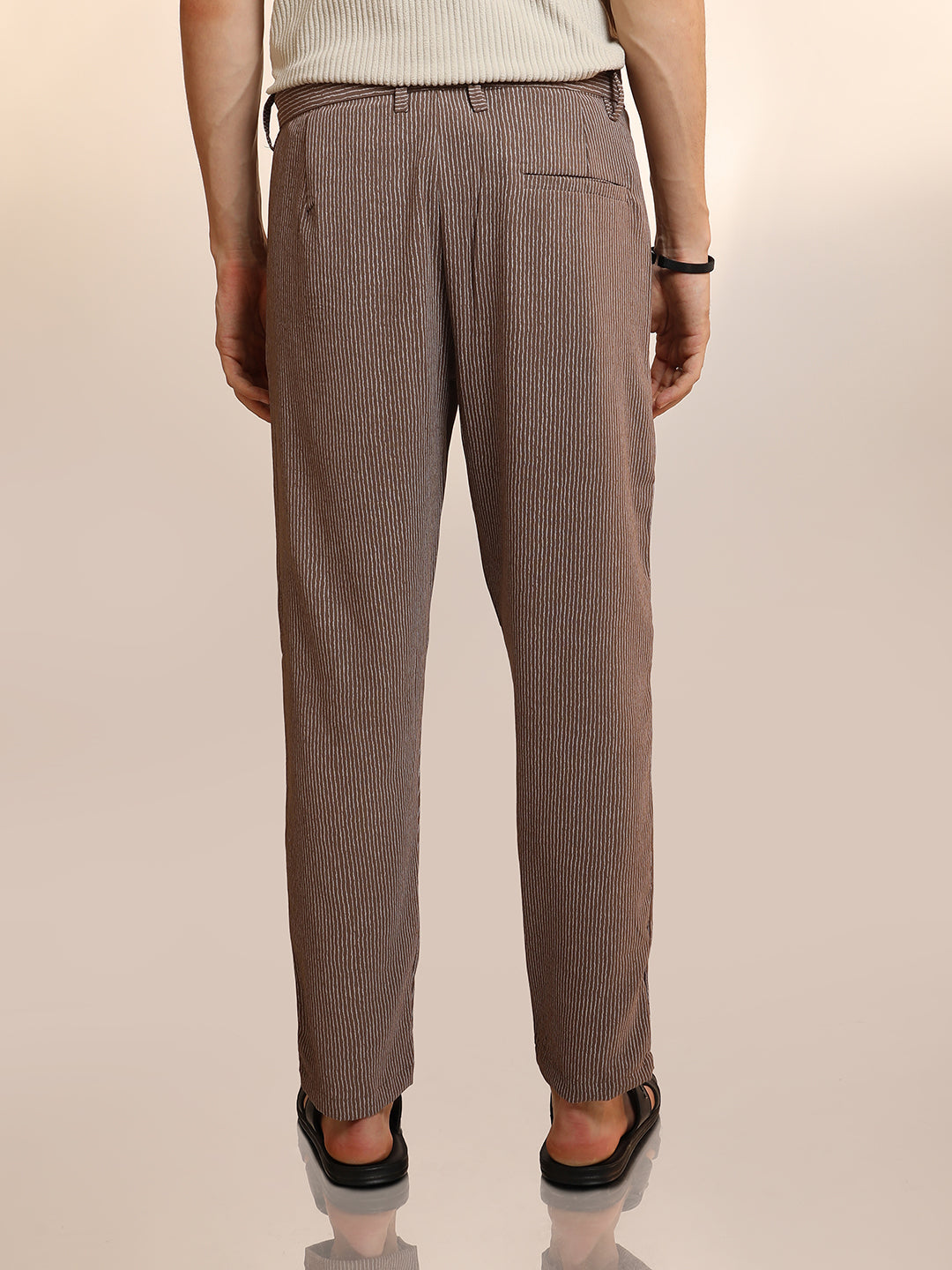 Mens Mocha Brown Striped Tailored Trousers