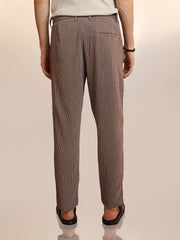 Mens Mocha Brown Striped Tailored Trousers