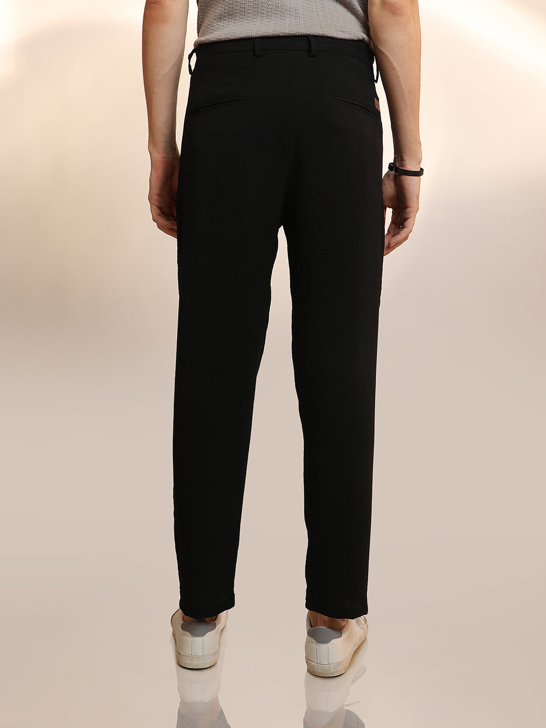 Mens Obsidian Black Solid Pleated Trousers