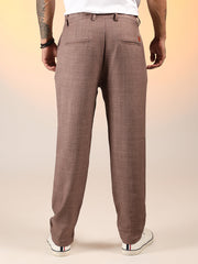 Mens Ash Brown Solid Pleated Trousers