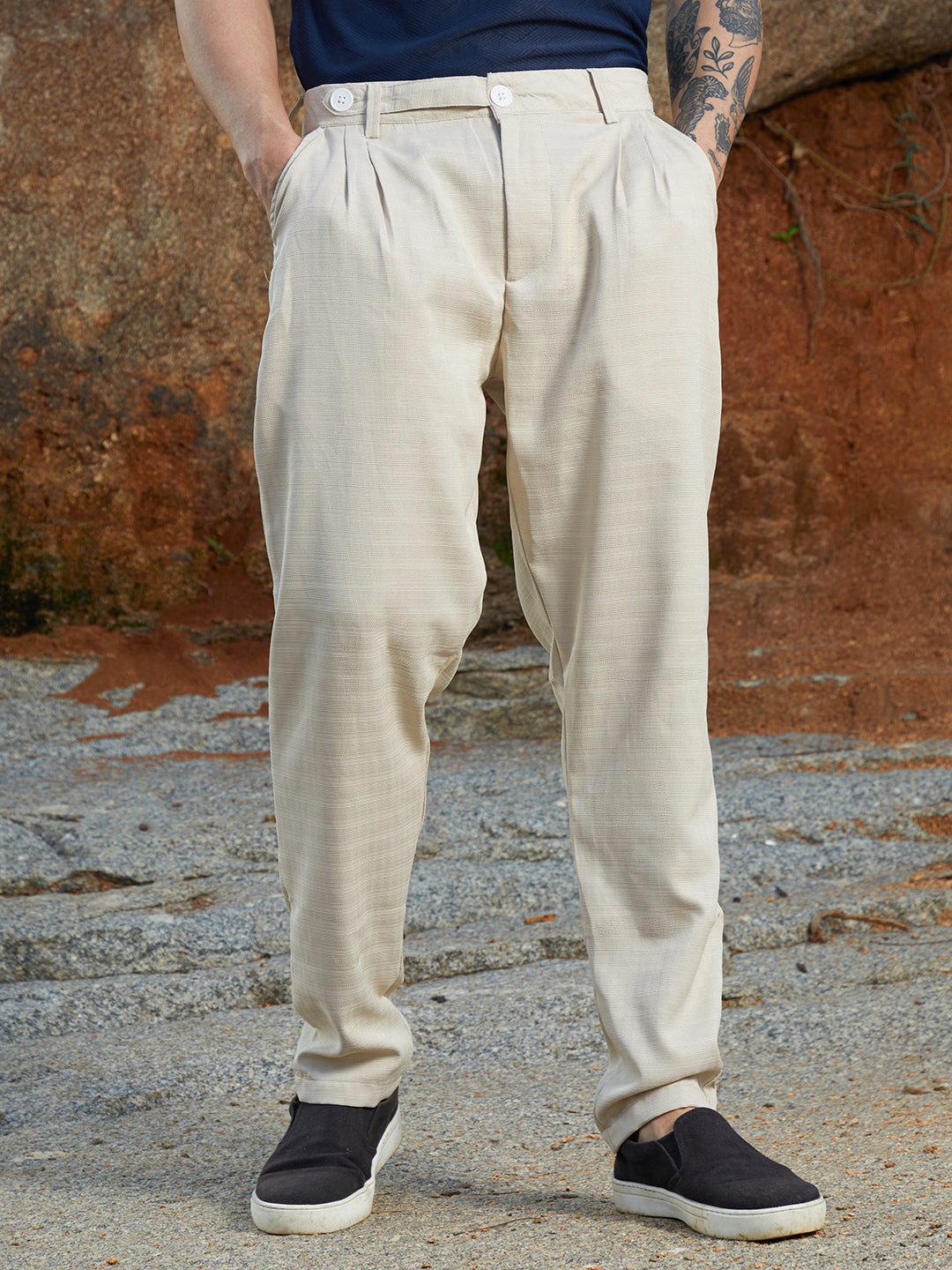 Mens Saltbox Beige Korean Tailored Trousers