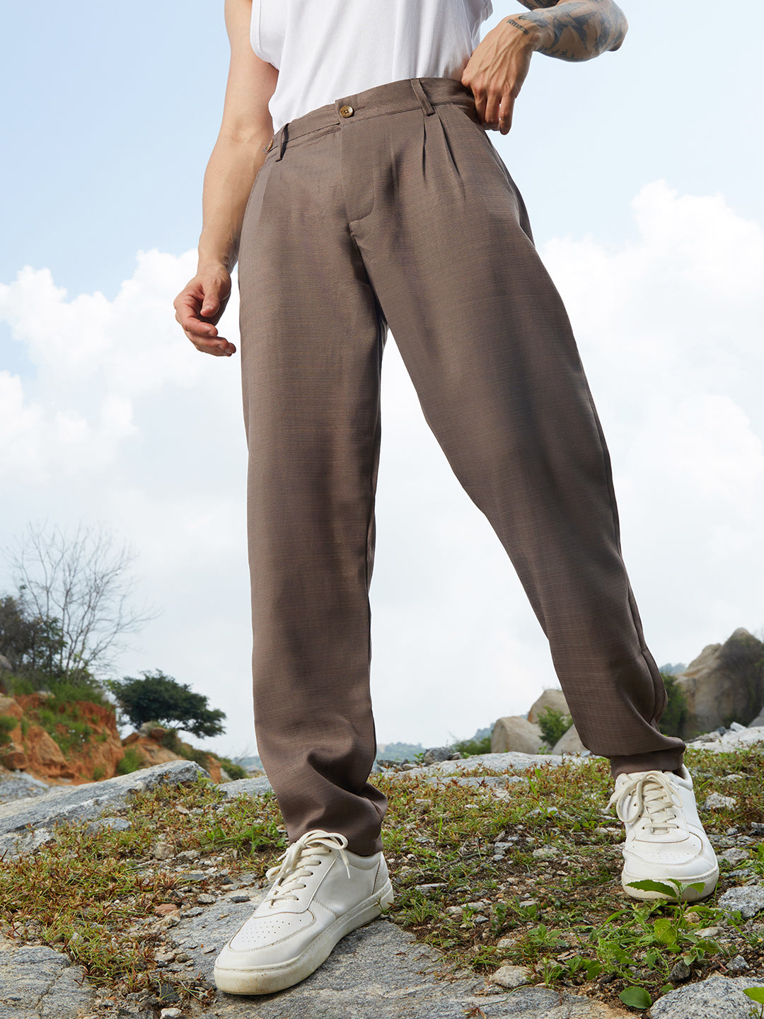Mens Ash Brown Korean Tailored Trousers