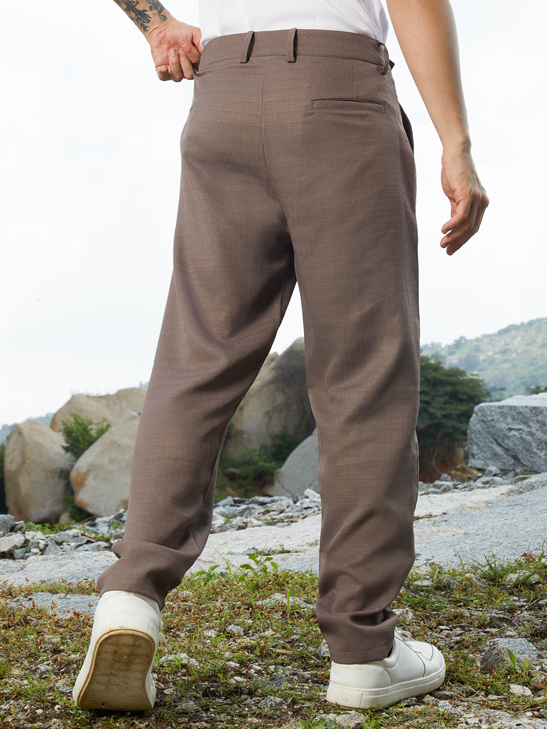 Mens Ash Brown Korean Tailored Trousers