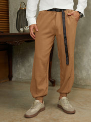 Solid Belted Cargo Pants