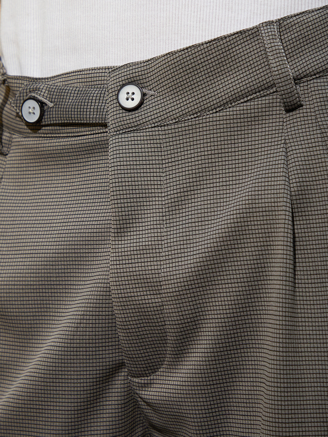 Mens Ash Grey Micro Check Chino Trousers