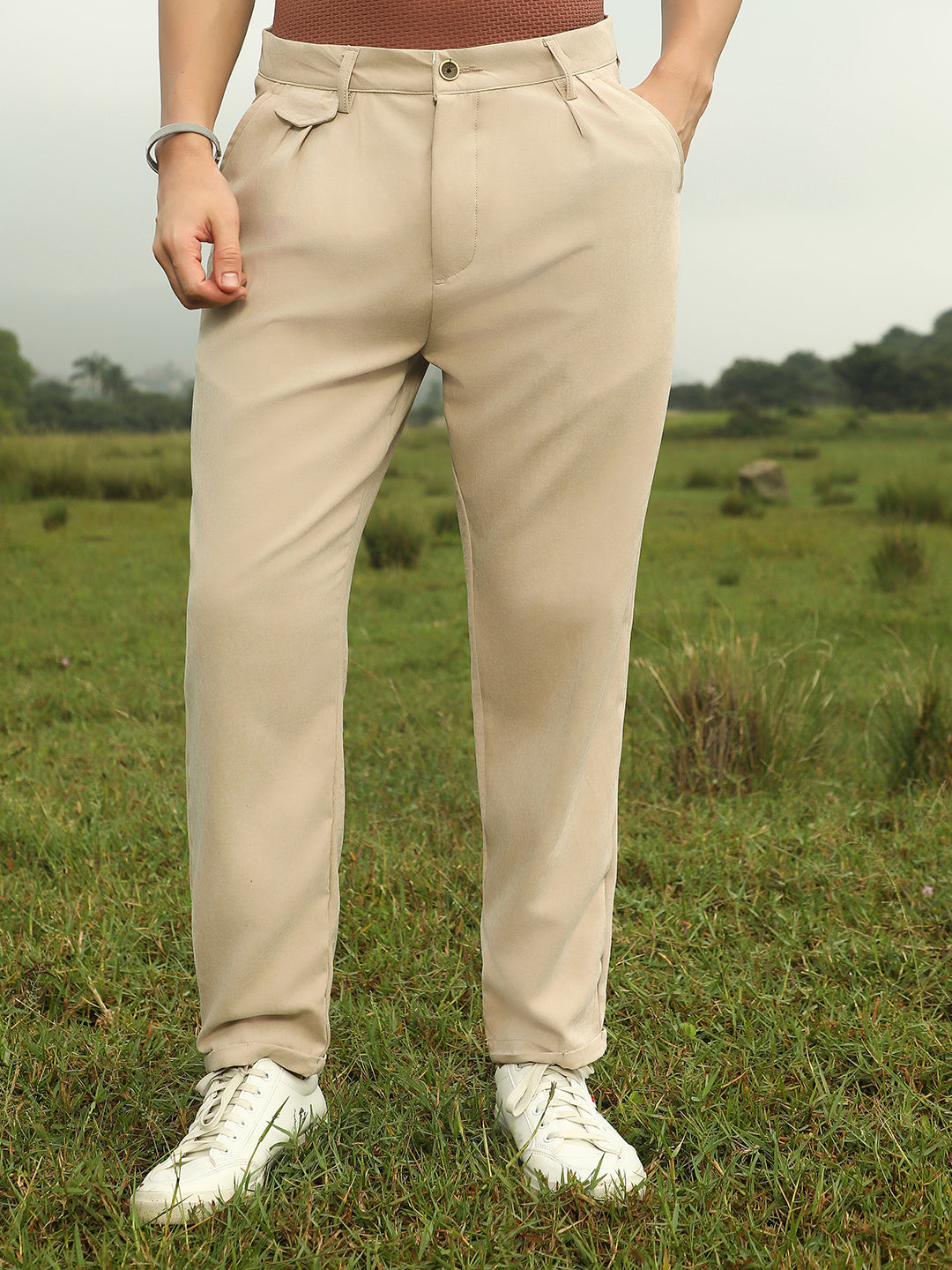 Mens Khaki Beige Velvique Tailored Trousers