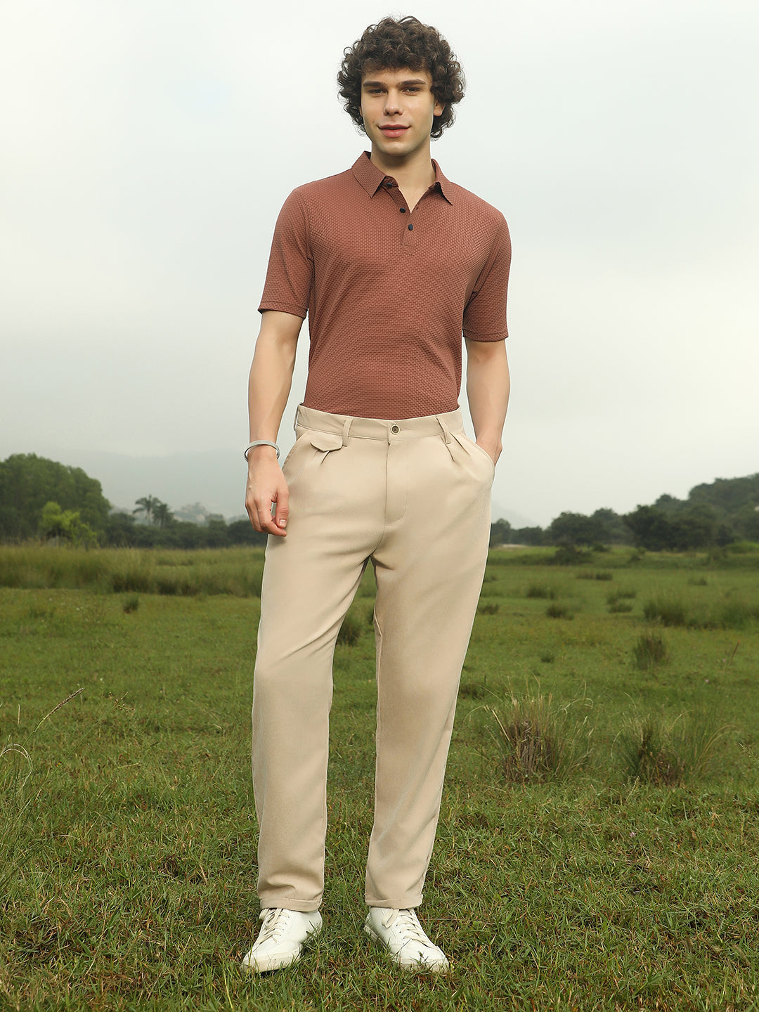 Mens Khaki Beige Velvique Tailored Trousers
