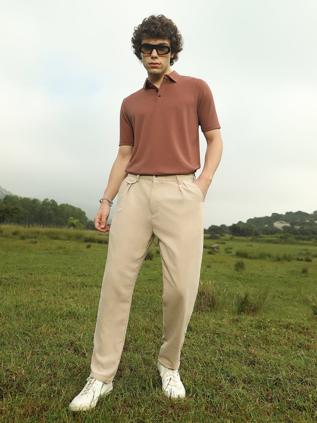 Mens Khaki Beige Velvique Tailored Trousers