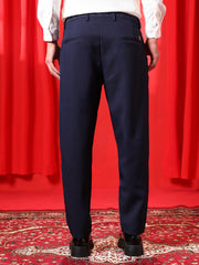 Mens Prussian Blue Tailored Linen Blend Trousers