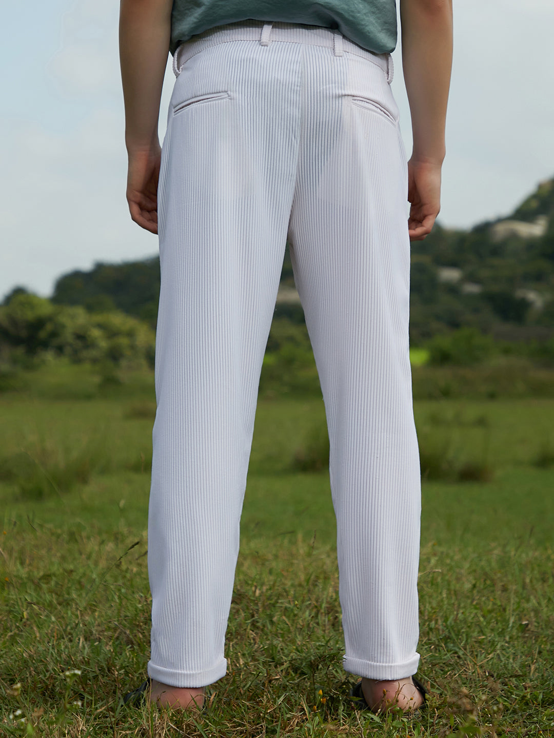 Mens Daisy White Corduroy Tailored Trousers