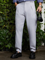 Mens Cloud Grey Pleated Tailored Trousers
