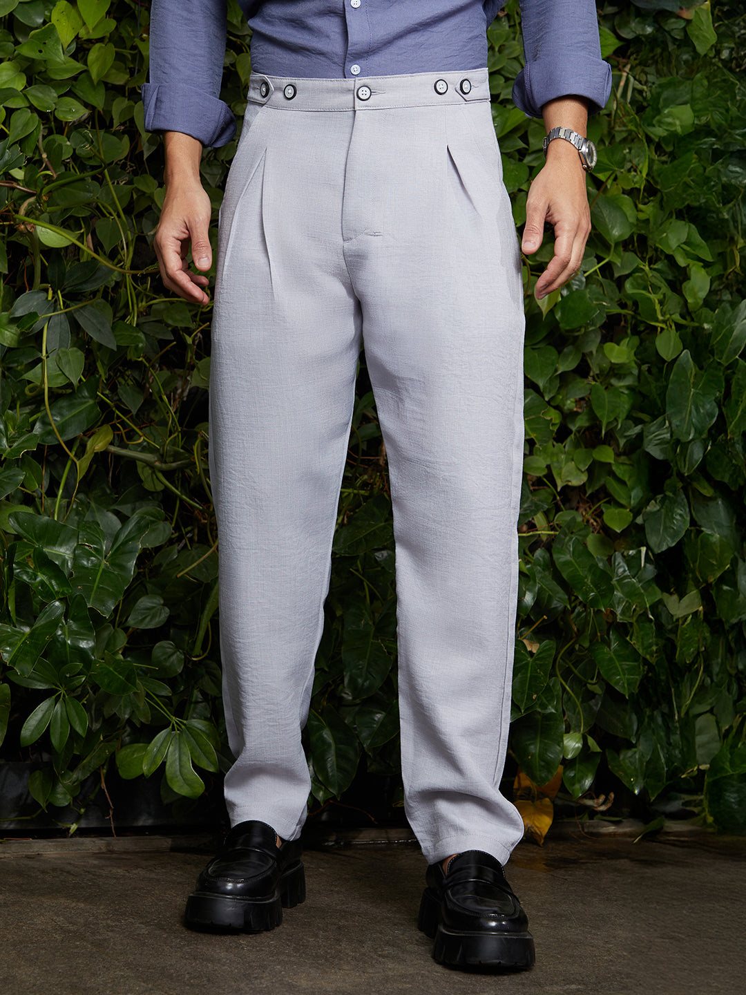Mens Cloud Grey Pleated Tailored Trousers