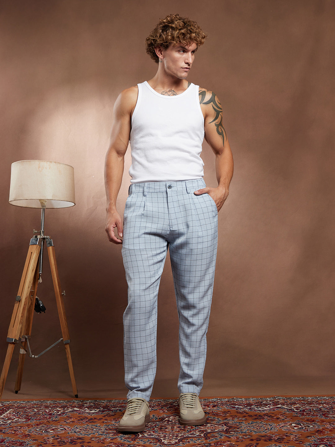 Mens Cloud Grey Graph Tailored Trousers