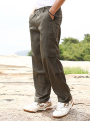 Mens Olive Green Utility Relaxed Trousers