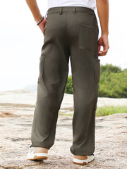 Mens Olive Green Utility Relaxed Trousers