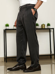 Campus Sutra Mens Black Pleated Trousers
