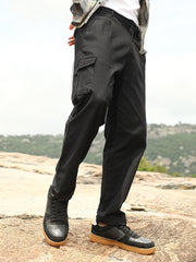 Mens Midnight Black Pleated Utility Tapered Trousers