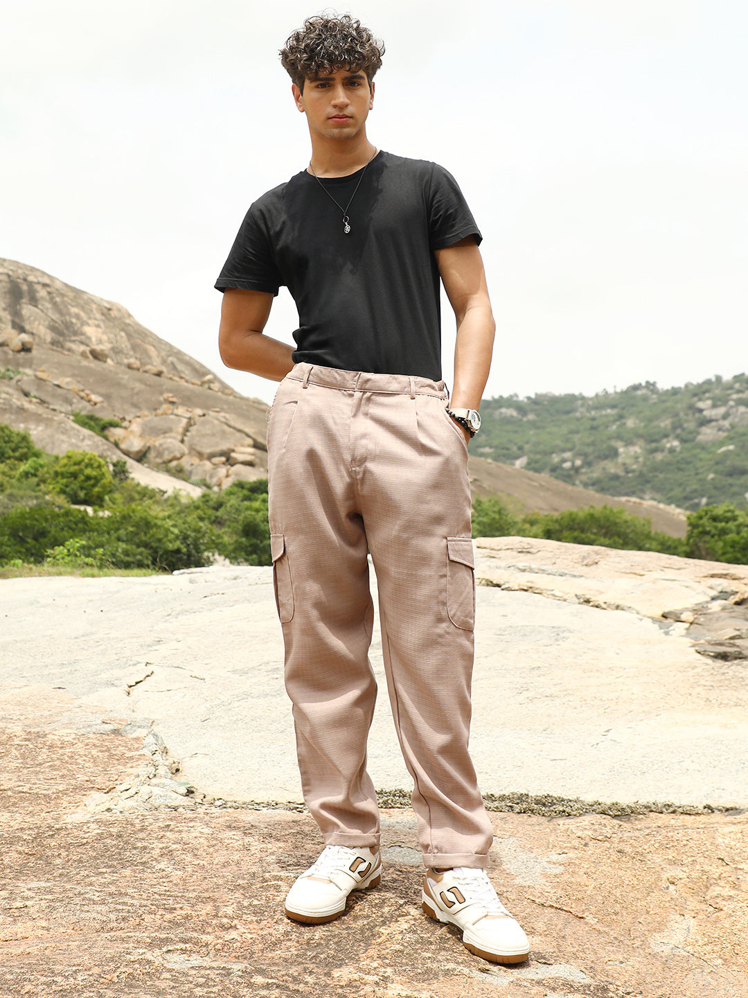 Mens Sand Beige Utility Relaxed Chino Trousers