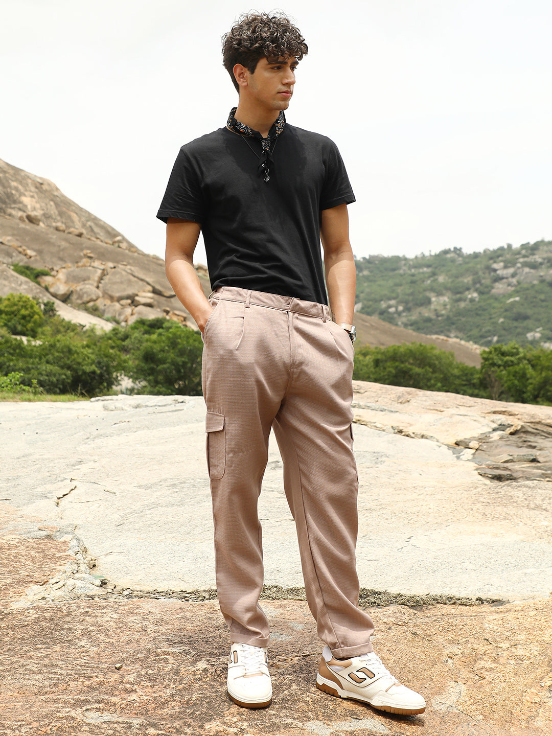 Mens Sand Beige Utility Relaxed Chino Trousers