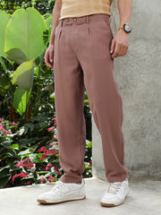 Mens Mousse Brown Linen Blend Cigarette Trousers