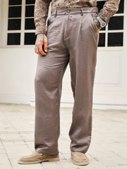 Mens Firewood Brown Creased Pleated Straight Trousers
