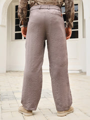 Mens Firewood Brown Creased Pleated Straight Trousers