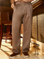 Mens Bronze Brown Creased Pleated Straight Trousers