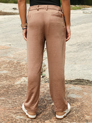 Mens Bronze Brown Creased Pleated Straight Trousers