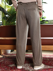 Mens Ash Brown Pleated Ribbed Trousers