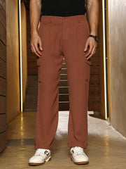 Pleated-Textured Cargo Trousers