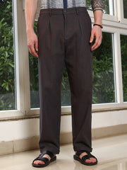 Campus Sutra Mens Brown Cotton Trousers