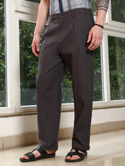 Campus Sutra Mens Brown Cotton Trousers