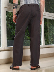 Campus Sutra Mens Brown Cotton Trousers