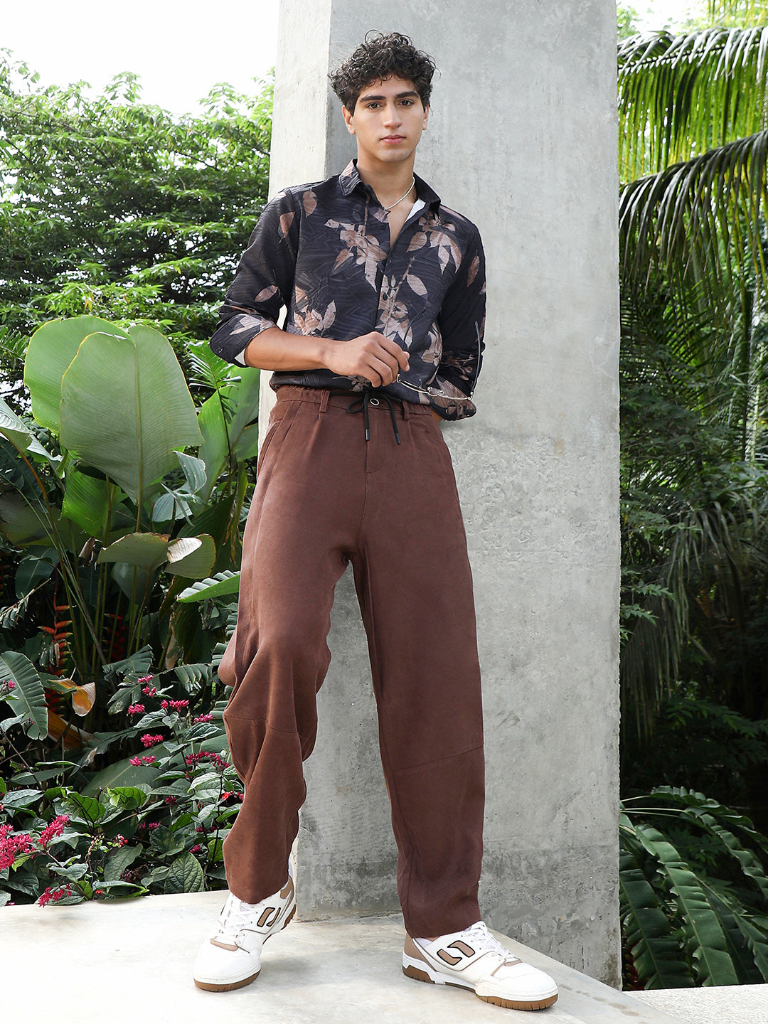 Mens Chocolate Brown Panelled Chino Trousers